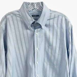 J.McLaughlin Mens Large Cotton Long Sleeve Button Up Blue Plaid Flip Cuffs Shirt